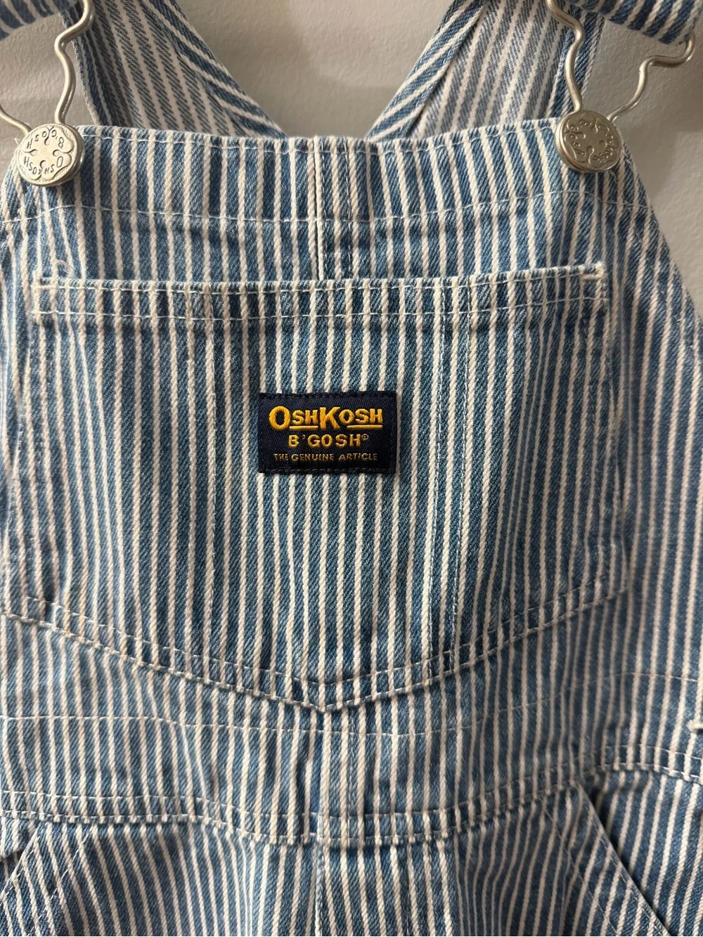 OshKosh B'gosh Vintage Y2K Hickory stripe blue and white overalls vestback EUC